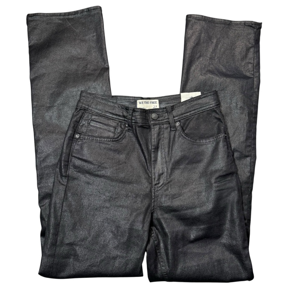 NWT New Free People We The Free Xena Slim Straight Coated Black Jeans Size 27 - Picture 4 of 10